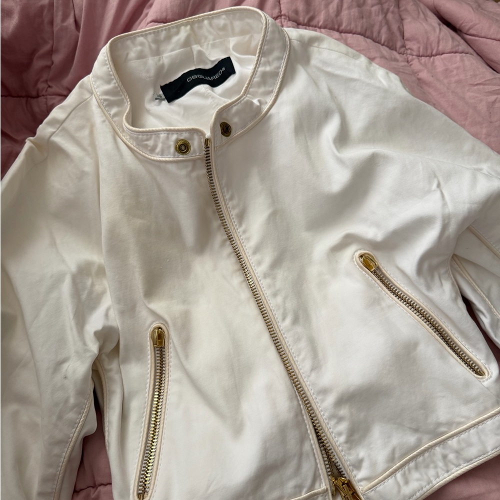 DSQUARED Dsquared2 DESIGNER COUTURE White Gold Zip Crop Jacket Italy